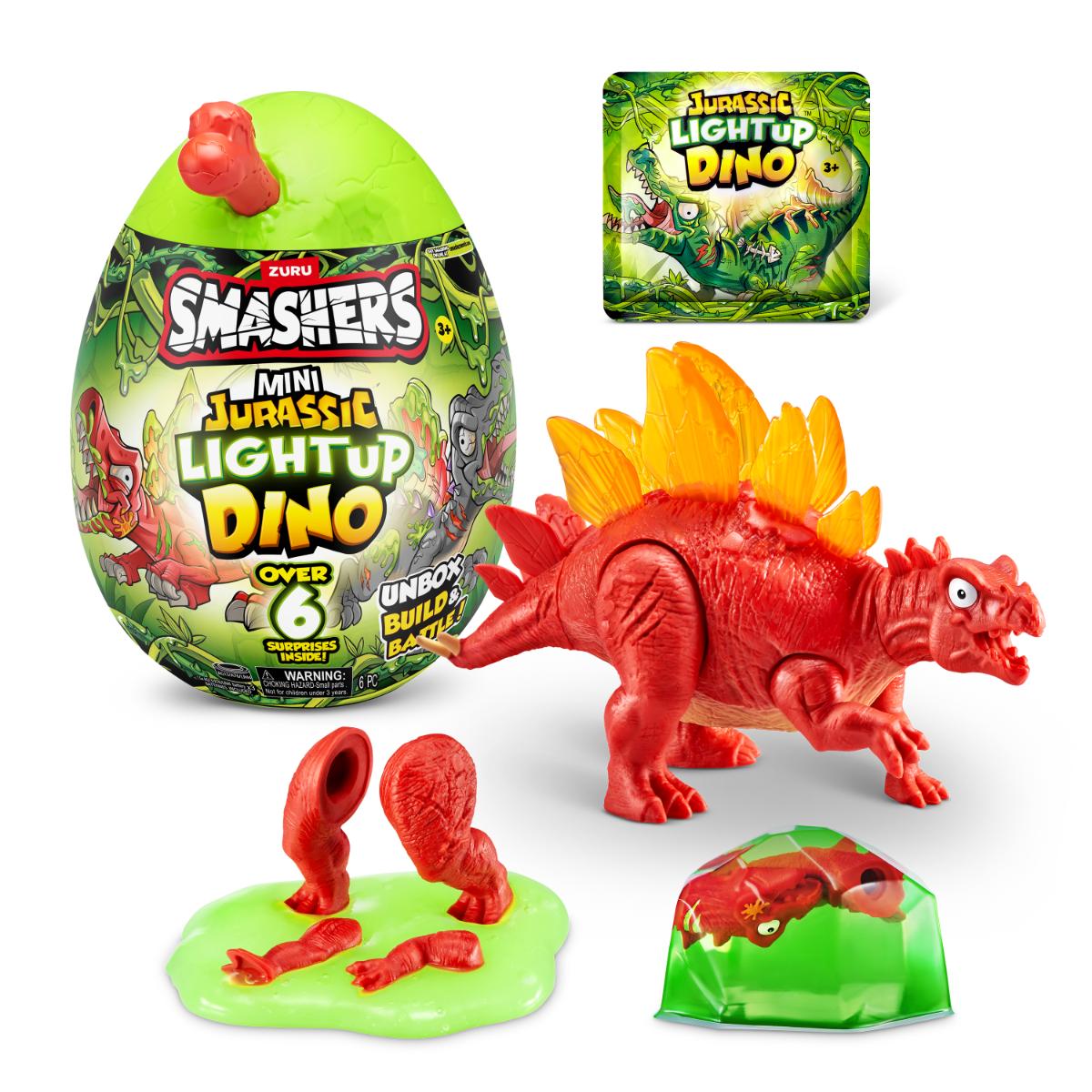 Figurina surpriza in ou, Smashers, Dino Jurassic Light-Up, Rosu