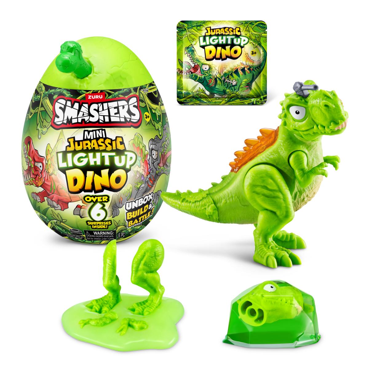 Figurina surpriza in ou, Smashers, Dino Jurassic Light-Up, Verde