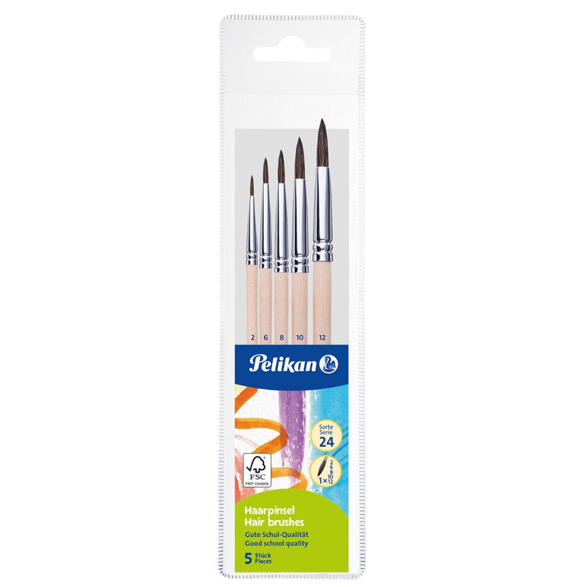 Set 5 pensule cu varf rotund, Pelikan Starter, Seria 24