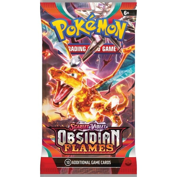 Set 10 carti de joc Booster, Pokemon, Scarlet & Violet Obsidian Flames, SV03