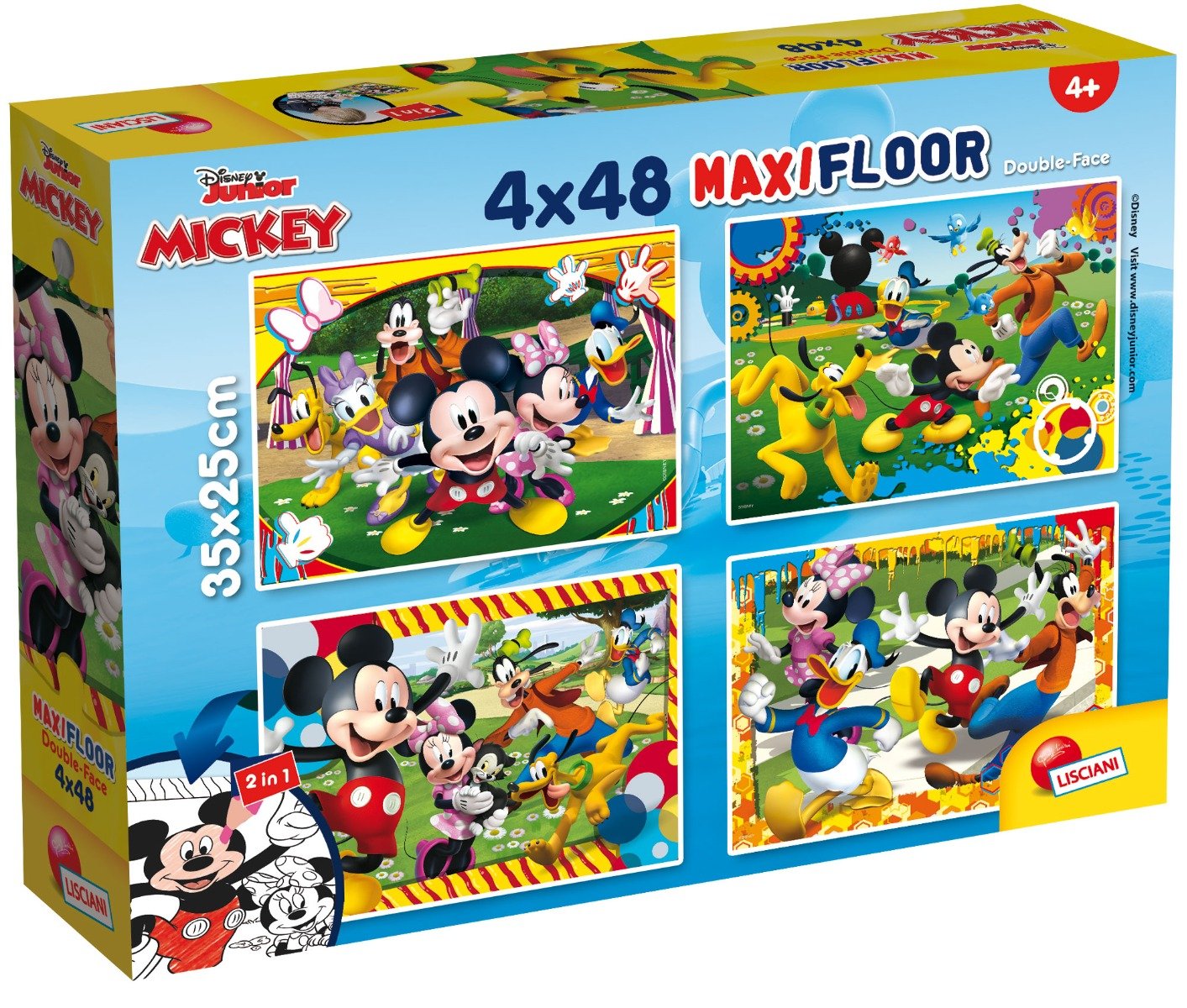 Puzzle de podea 2 in 1 Lisciani, Mickey Mouse, Maxi 4 x 48 piese