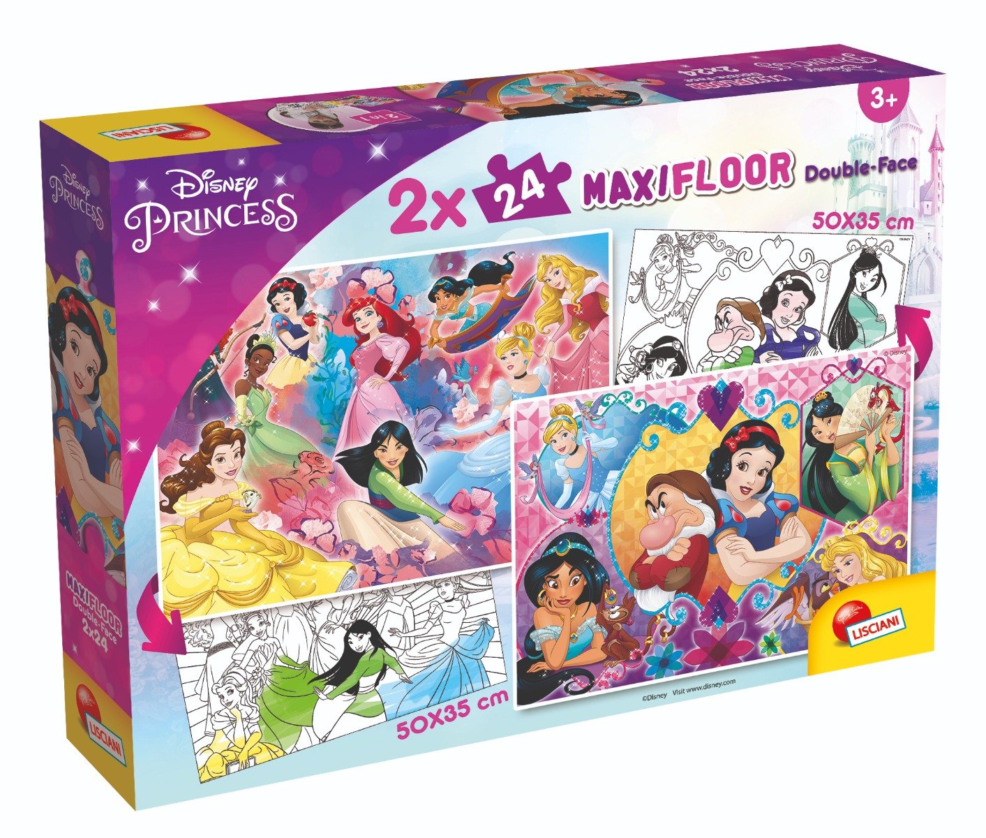 Puzzle de podea 2 in 1 Lisciani Disney Princess, Maxi, 2 x 24 piese