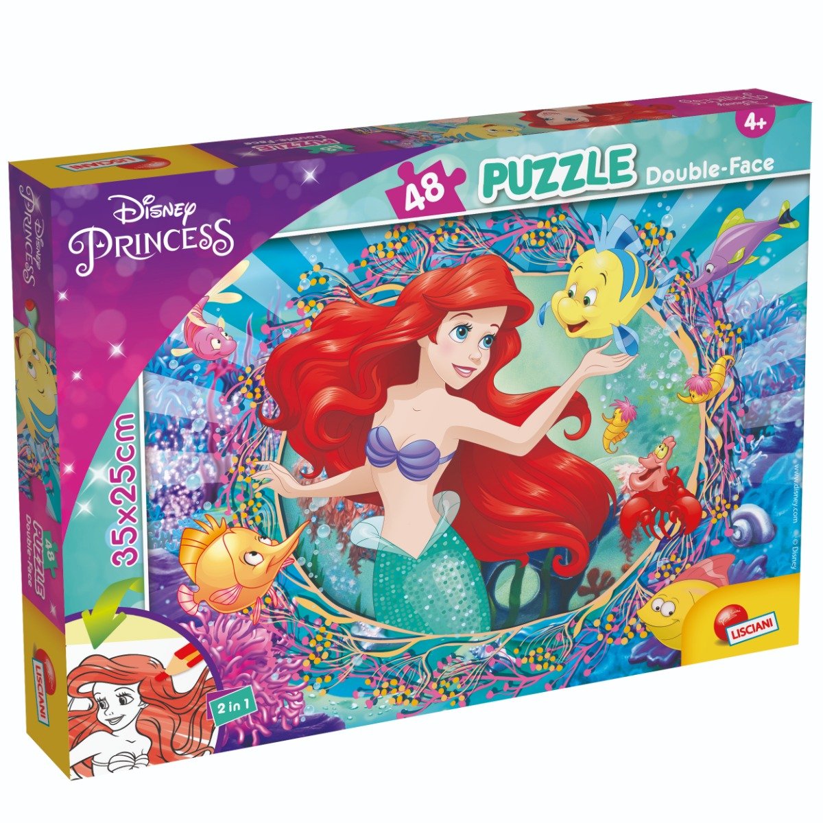 Puzzle 2 in 1 Lisciani Disney Princess, Ariel, M-Plus, 48 piese Ariel imagine 2022 protejamcopilaria.ro