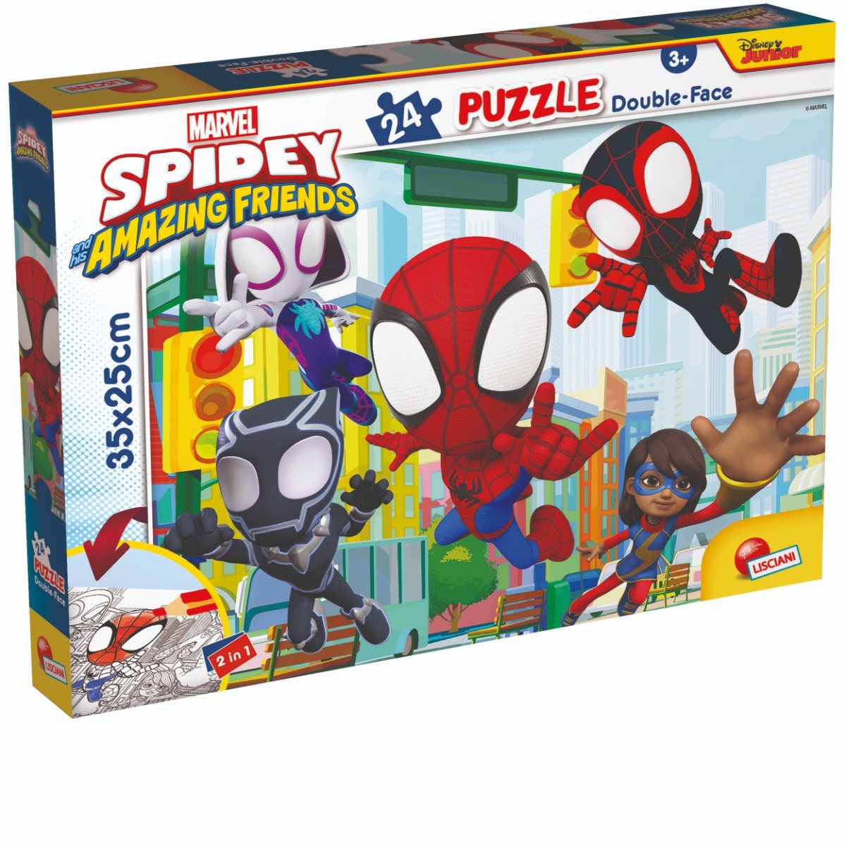 Puzzle 2 in 1 Lisciani Marvel Spidey si prietenii lui uimitori, M-Plus, 24 piese