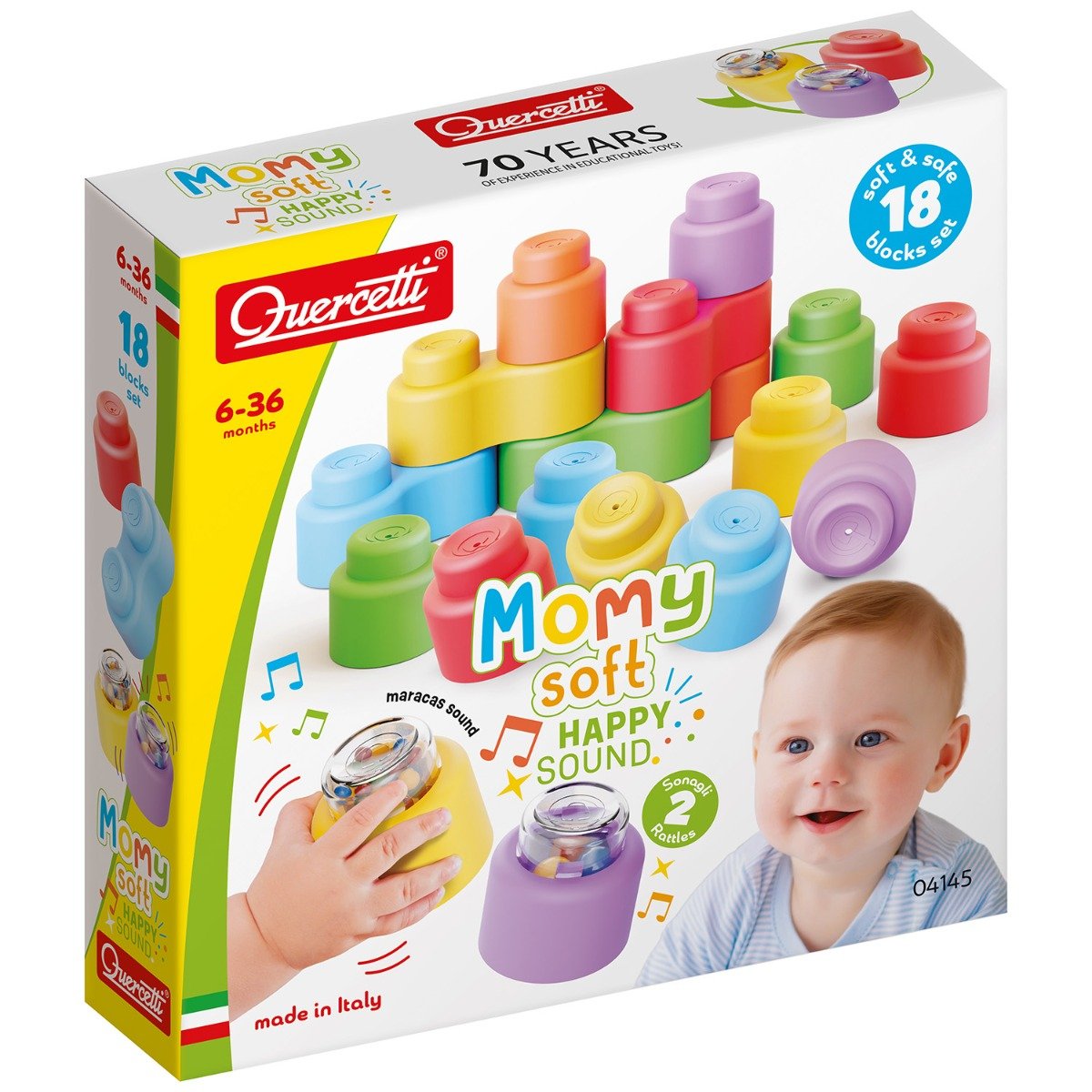 Set constructie cu forme moi, Quercetti, Momy Soft Happy Sound, 18 piese