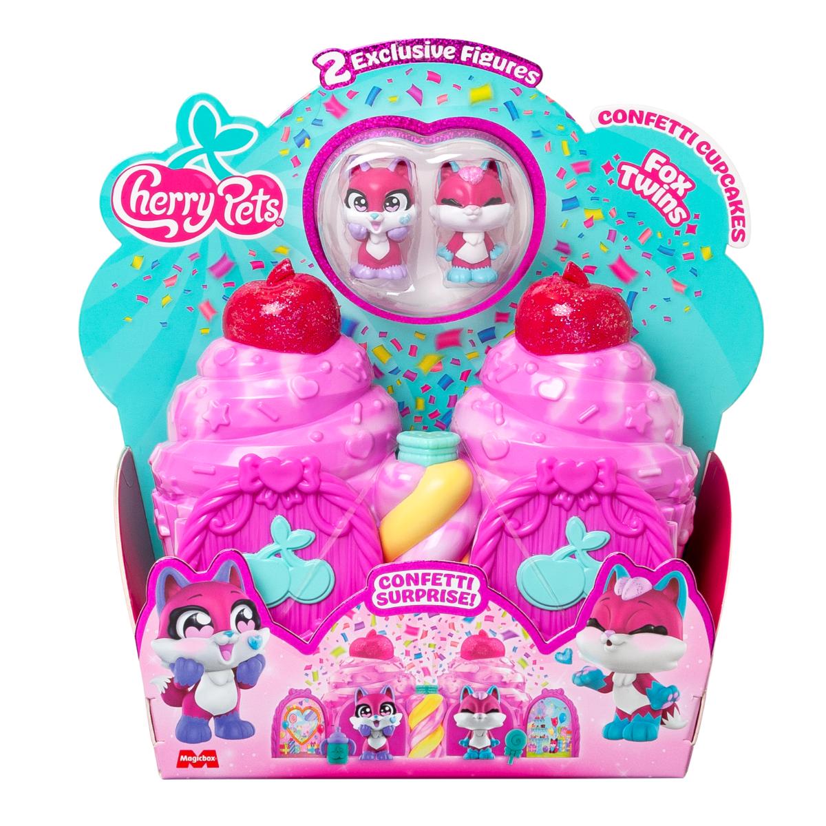 Set 2 figurine si accesorii surpriza, Cherry Pets, Confetti Cupcakes, Fox Twins