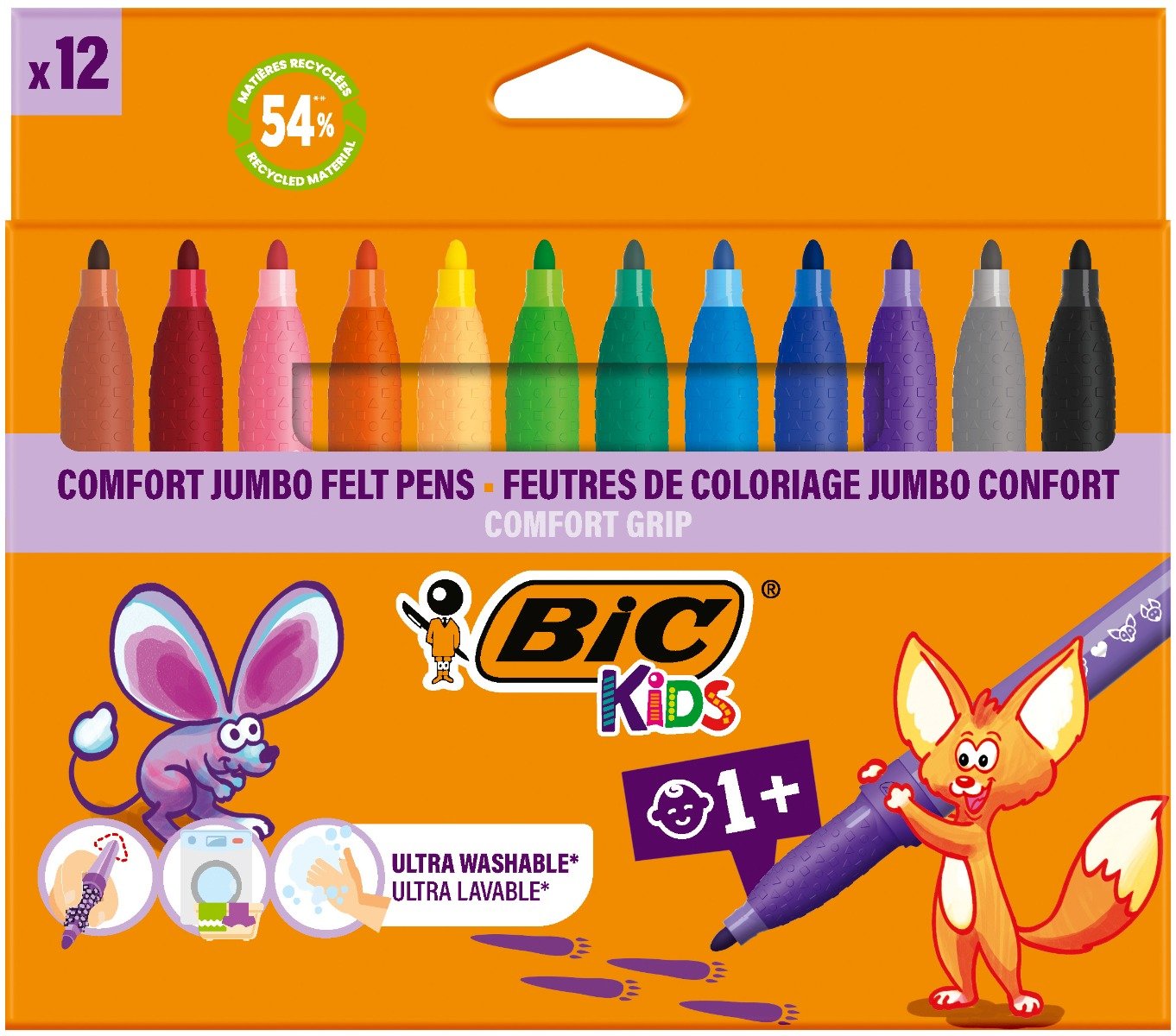 Set 12 markere de colorat, Bic, Kids Confort Jumbo, 4,5mm