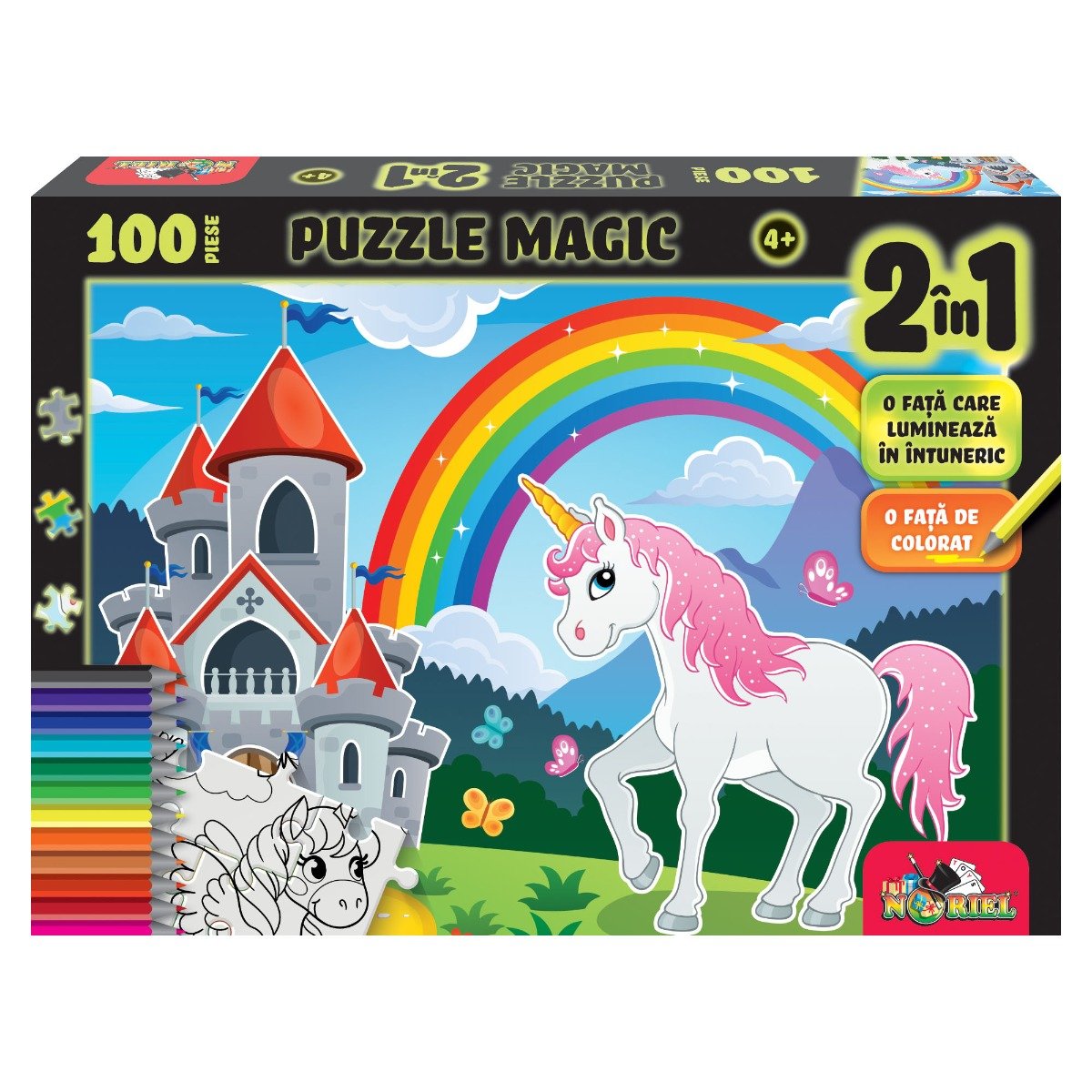 Puzzle Magic 2 in 1, Noriel, Unicorn, 100 piese Noriel Puzzle imagine 2022