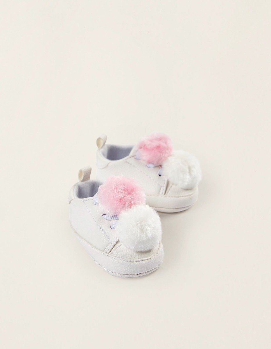 Pantofi sport din piele ecologica pentru nou-nascuti, Zippy, Alb