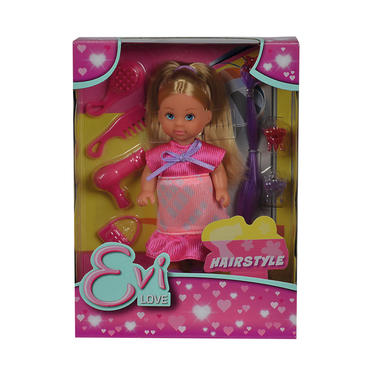 papusa evi love cu par lung si accesorii mov