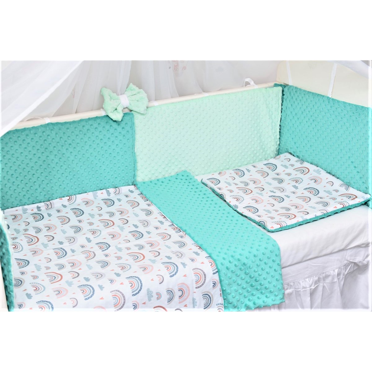 Set lenjerie paturica fermecata, 3 piese, curcubee, turcoaz