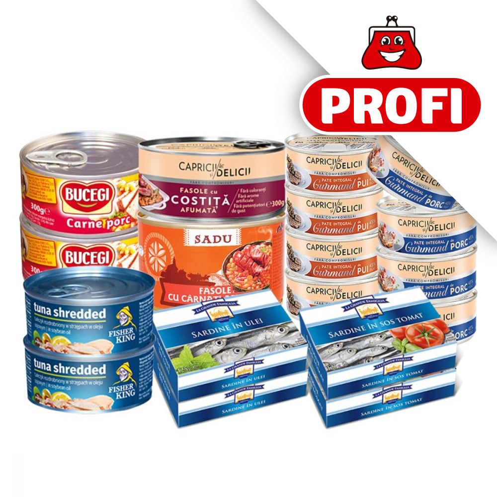 Profi, pachet cu produse alimentare cu carne si peste