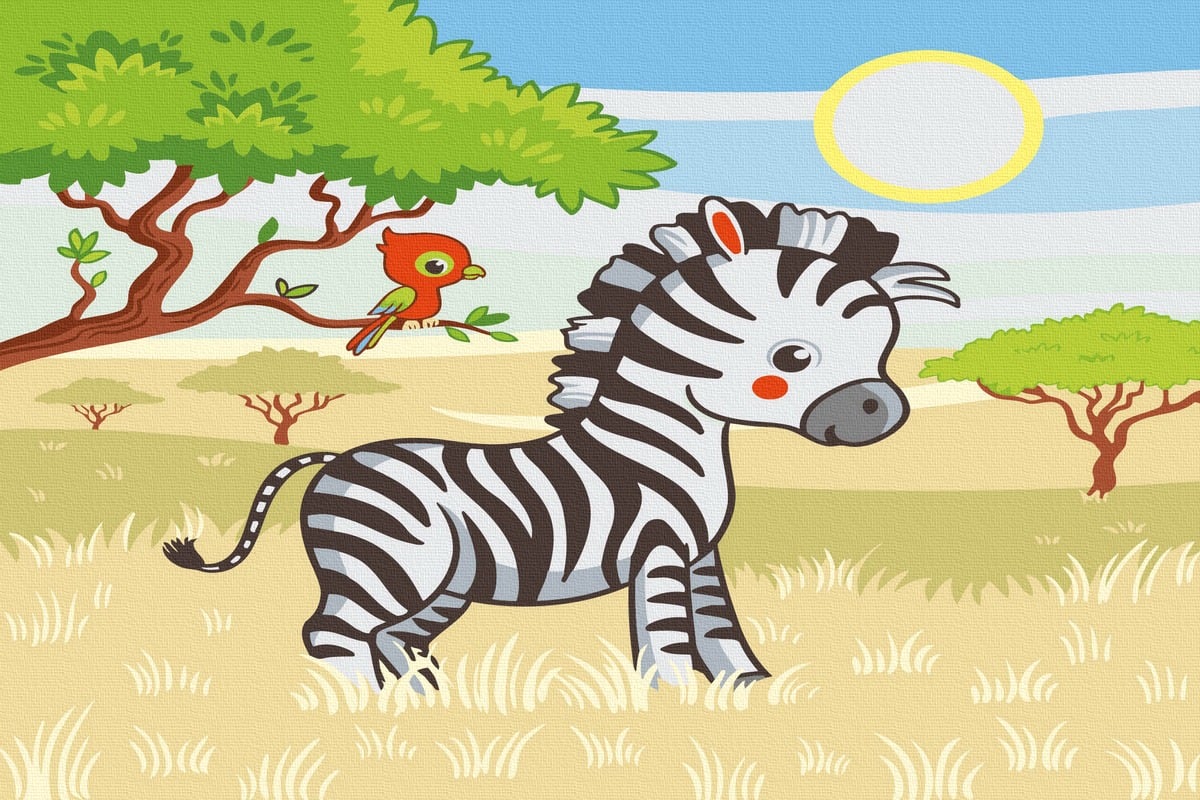 Set Acuarello, Pictura pe numere, Zebra, cu rama din lemn, pensule si culori acrilice