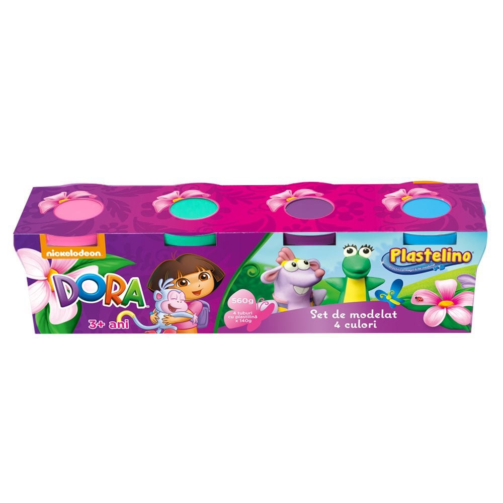 Plastelino - Dora Exploratoarea, 4 culori de plastilina