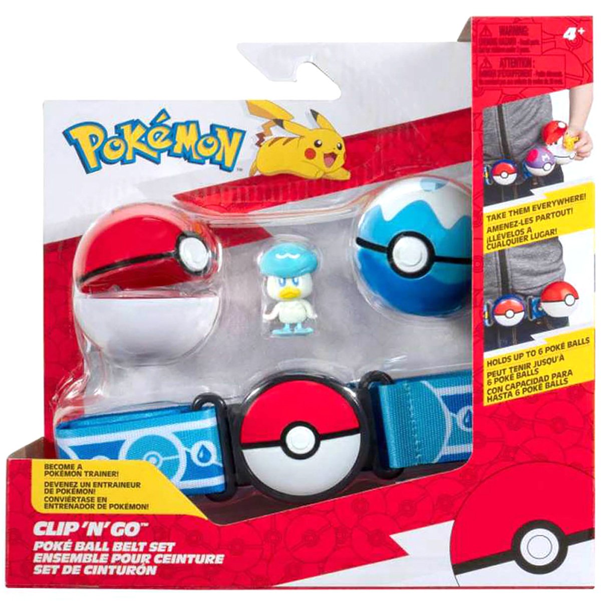 Set curea cu figurina, Pokemon S2, Clip N Go, Poke Ball, Quaxly, PKW3645