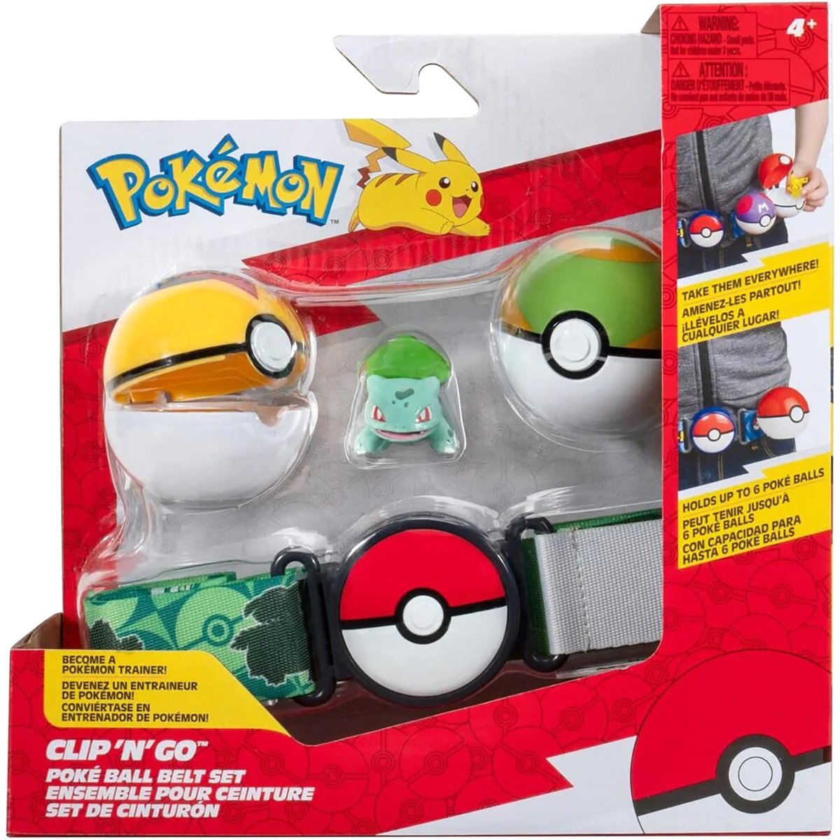 Set curea cu figurina, Pokemon S2, Clip N Go, Poke Ball, Bulbasaur, PKW3646