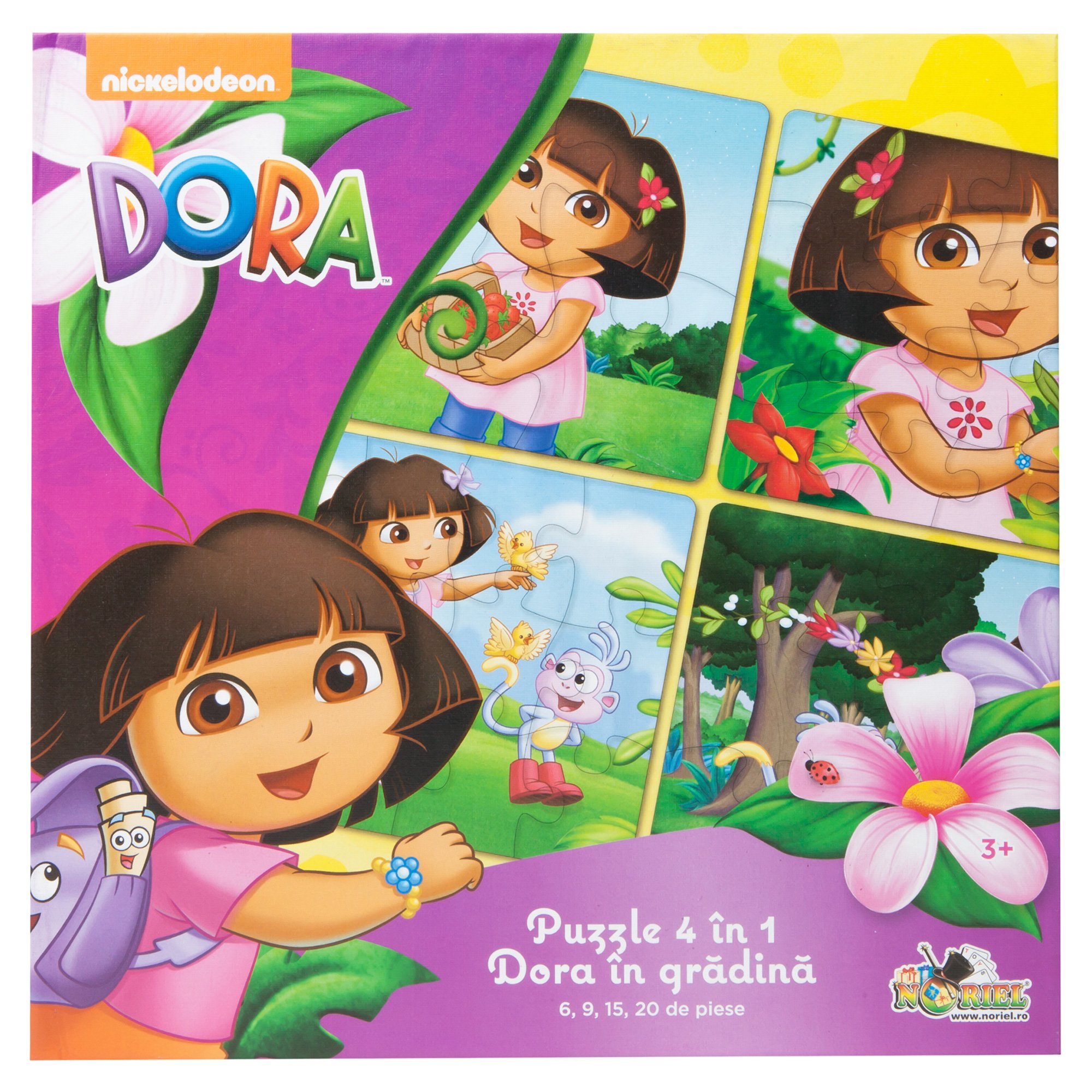 puzzle 4 in 1 dora exploratoarea - dora in gradina (6, 9, 15, 20 piese)