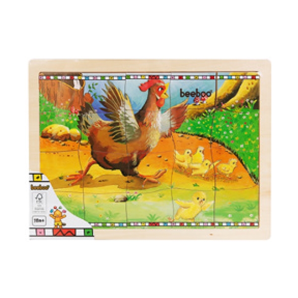 puzzle din lemn beeboo - gaina cu pui