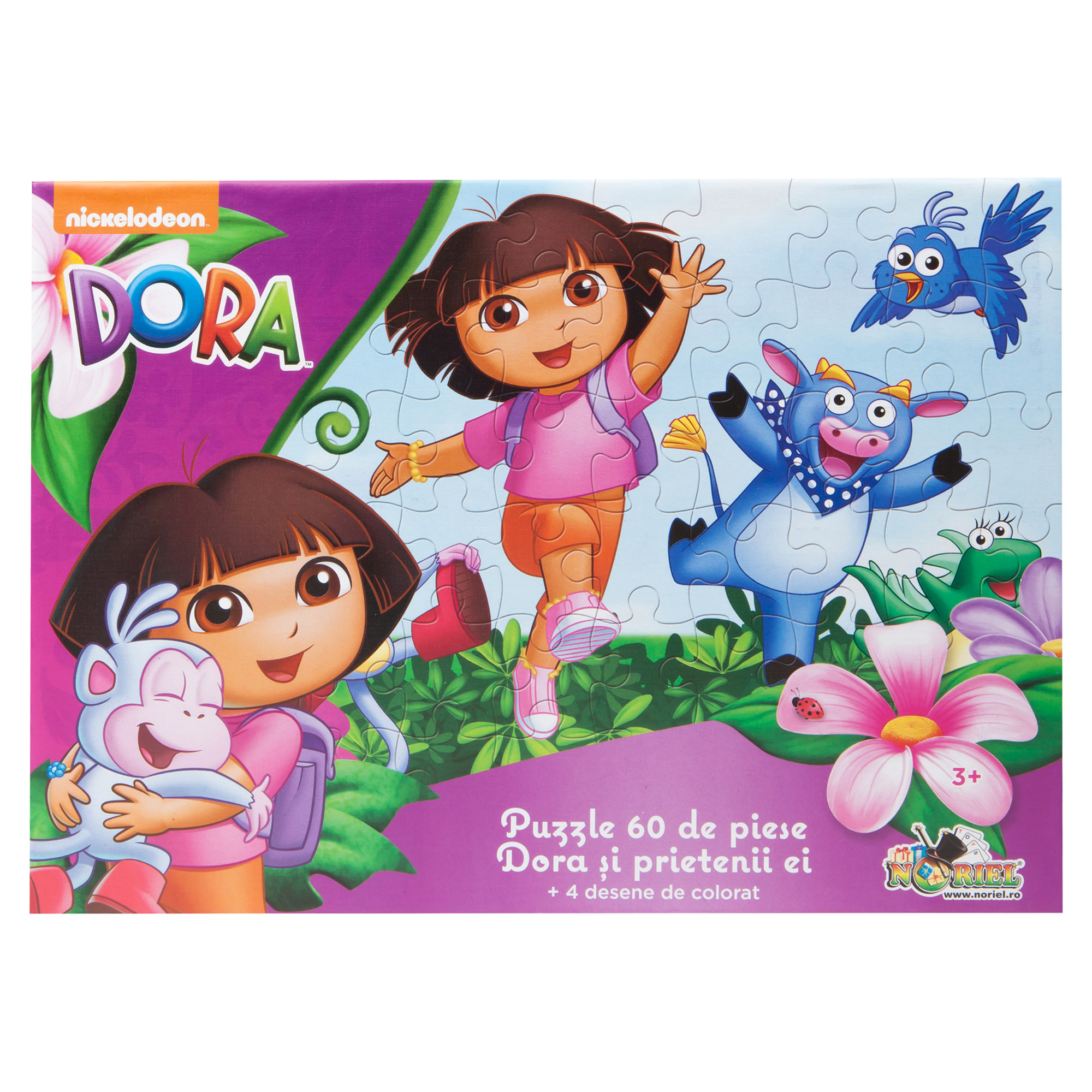 puzzle dora exploratoarea - dora si prietenii ei (60 piese) + 4 planse de colorat
