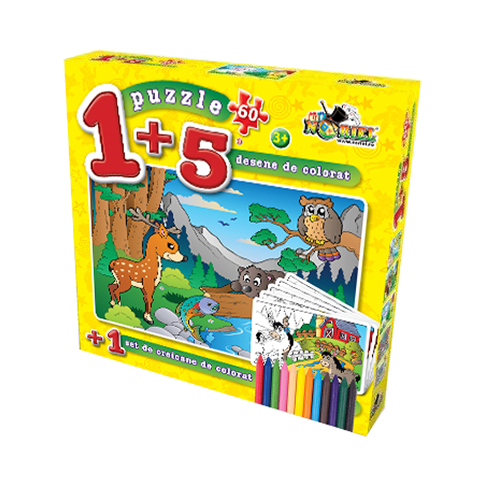 puzzle noriel coloreaza-ma - caprioara (60 piese) + 5 planse de colorat