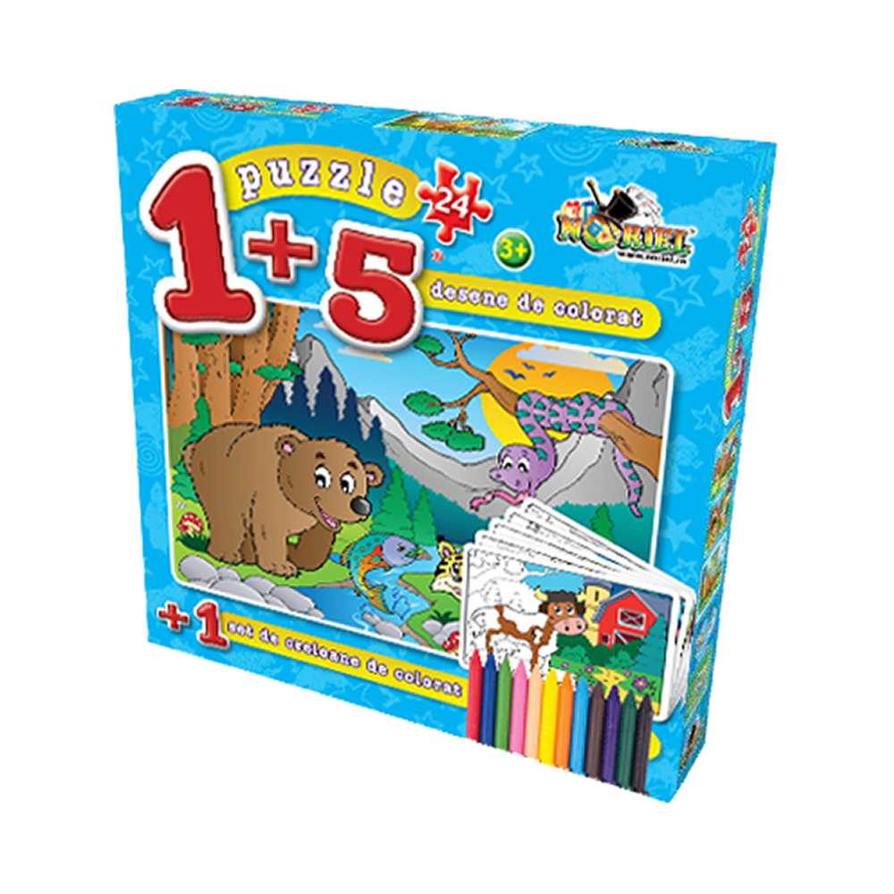 puzzle noriel coloreaza-ma - urs (24 piese) + 5 planse de colorat