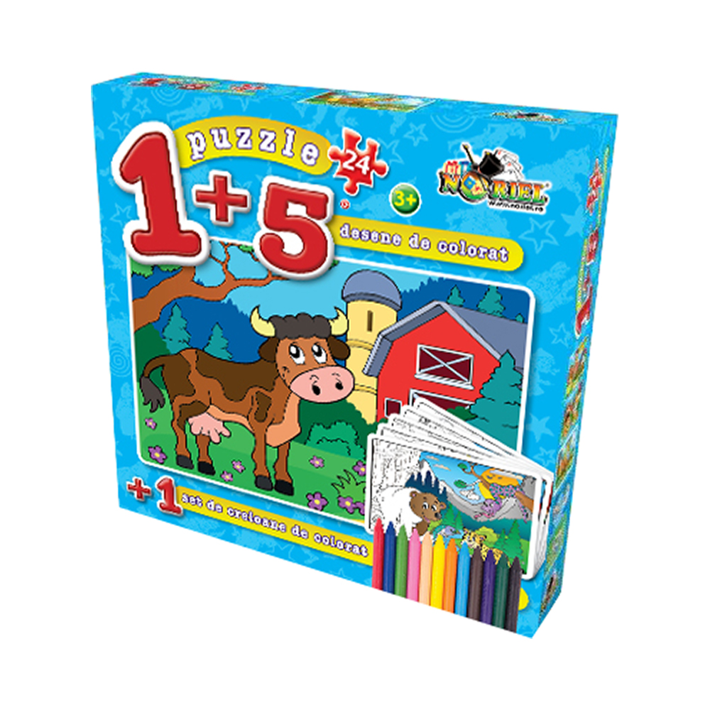 puzzle noriel coloreaza-ma - vacuta (24 piese) + 5 planse de colorat