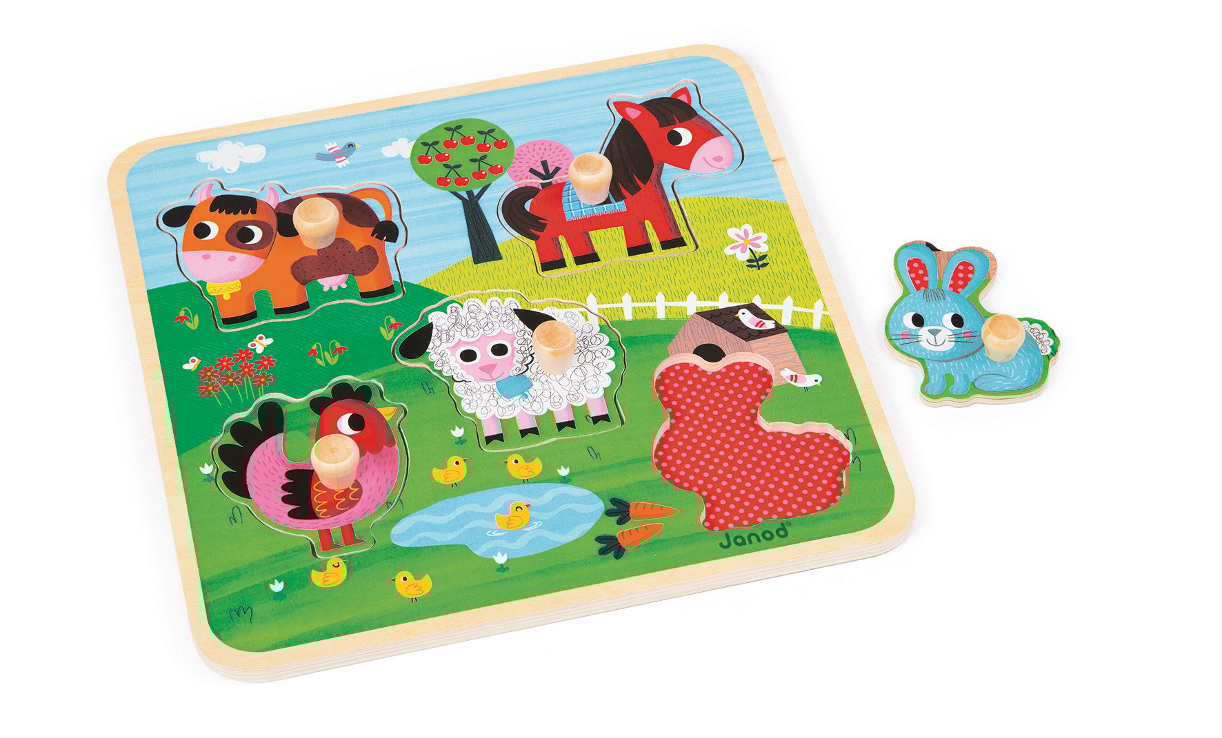 Puzzle din lemn Janod - Ferma, 5 piese