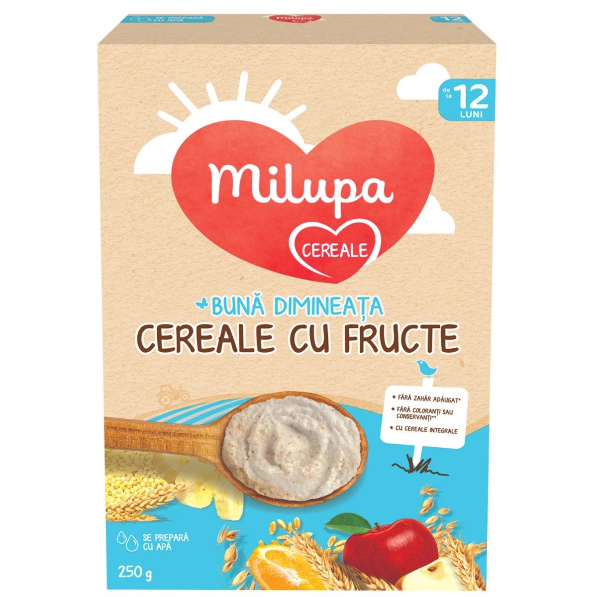 Cereale integrale cu lapte si fructe Milupa Milumil, 225 g, 12 luni + 225 imagine 2022 protejamcopilaria.ro