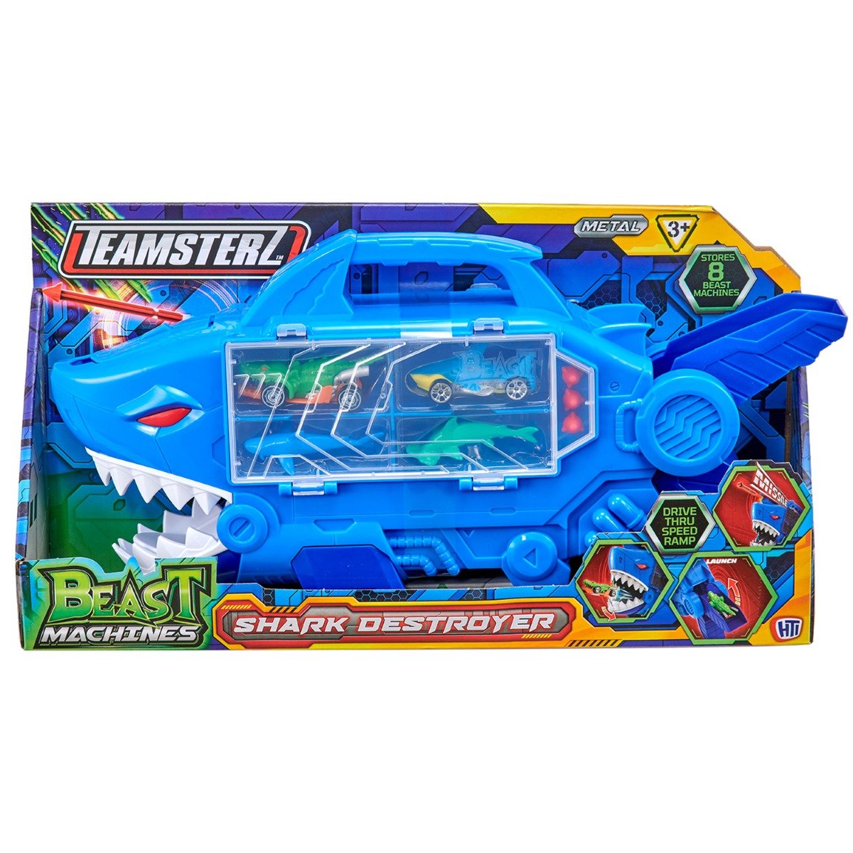 Transportator in forma de rechin cu vehicule si figurine, Teamsterz, Shark Destroyer