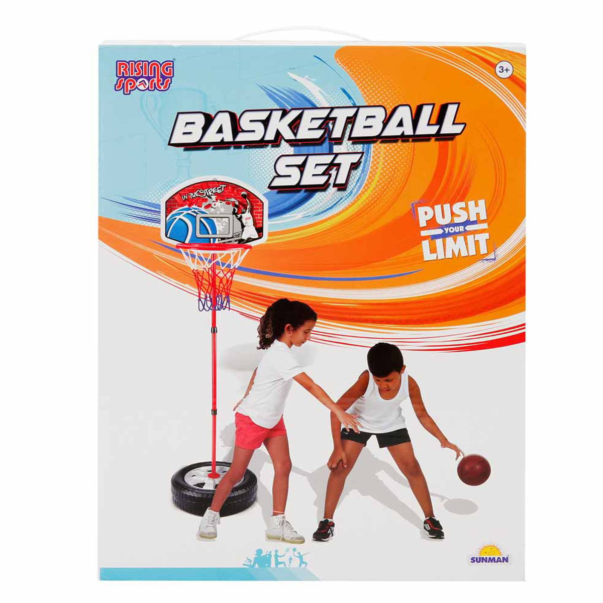 Set cos de baschet cu suport reglabil si minge, Rising Sports, 93-120 cm