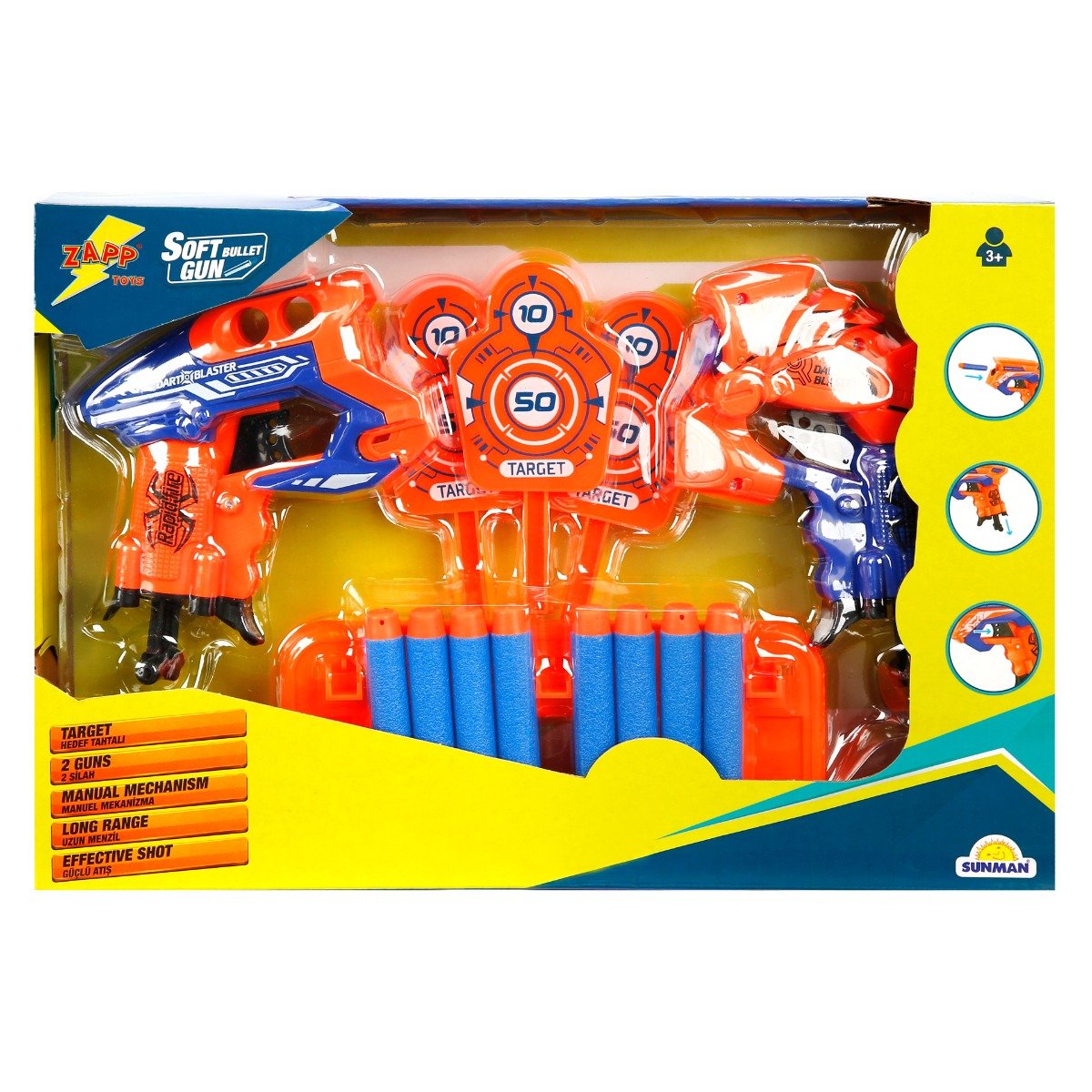 Set 2 pistoale cu sageti din burete si tinte, Zapp Toys, Dart Blaster