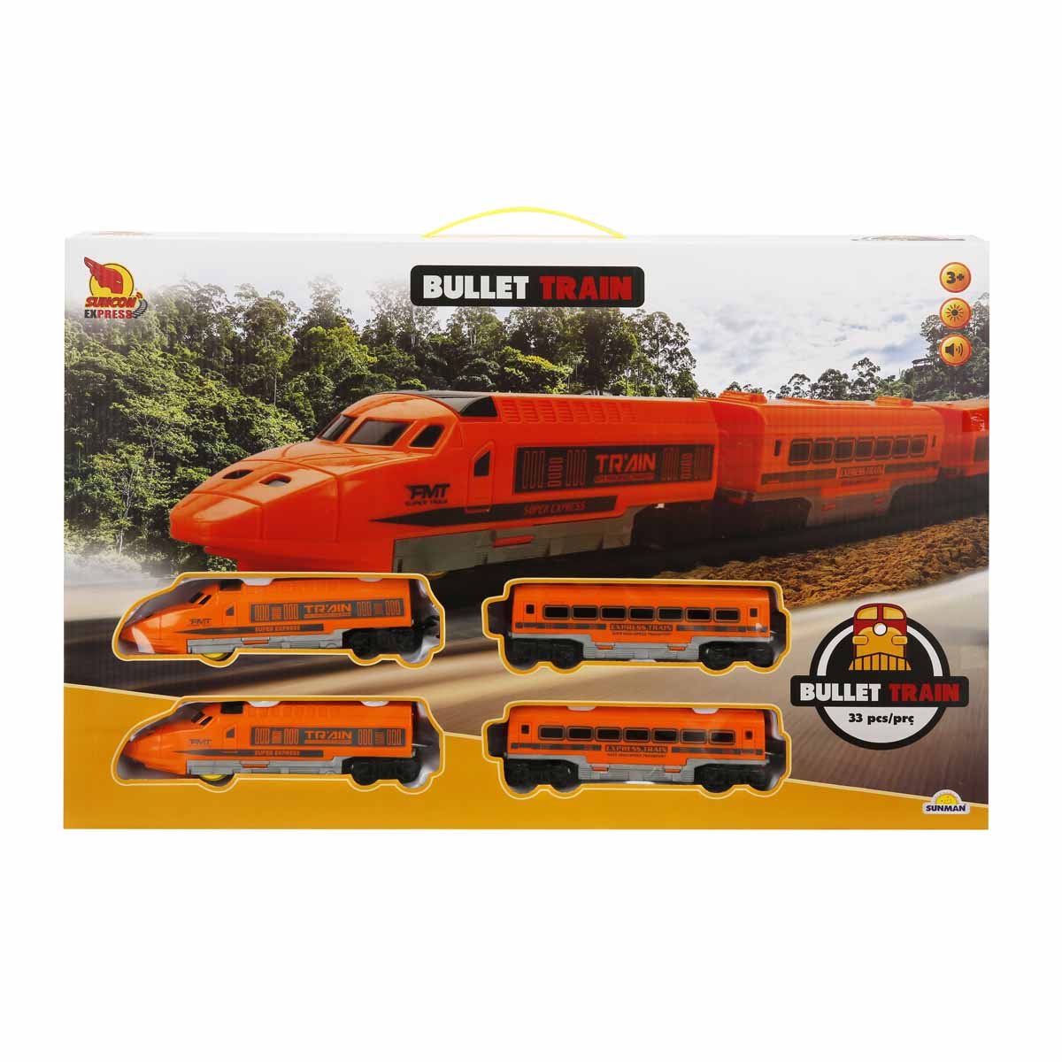 Set trenulet cu vagoane si sina Suncon 33 piese Portocaliu