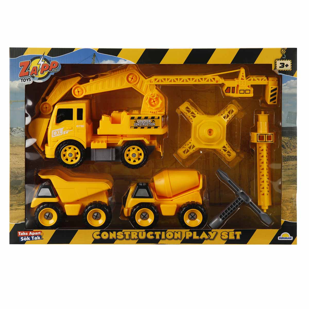 Set 3 vehicule de constructie si accesorii, Zapp Toys
