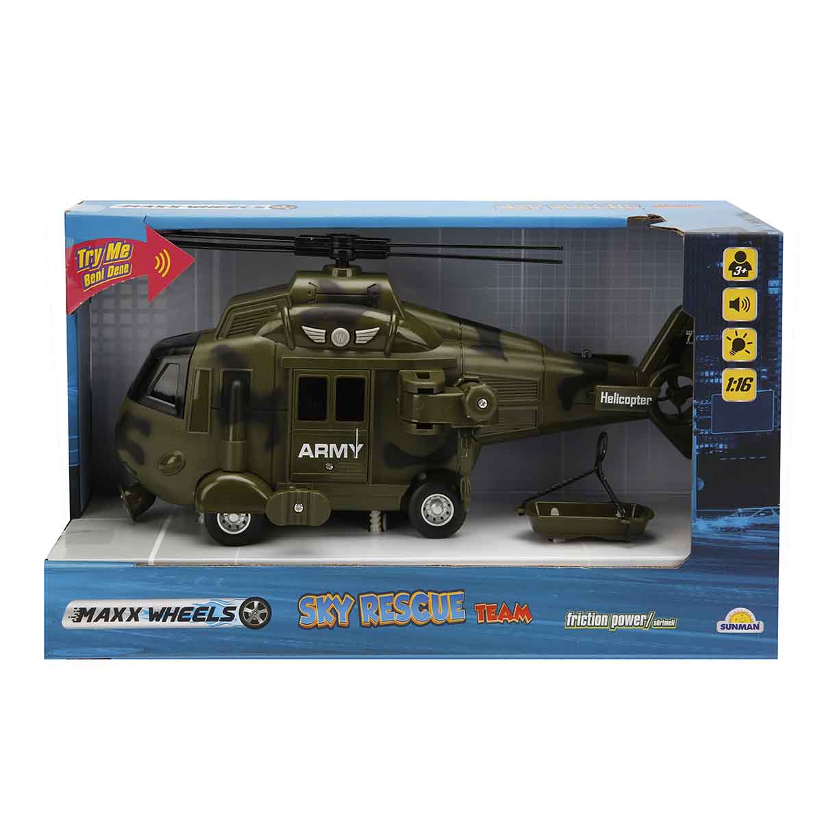 Elicopter de armata cu lumini si sunete, maxx wheels, 1:16, verde