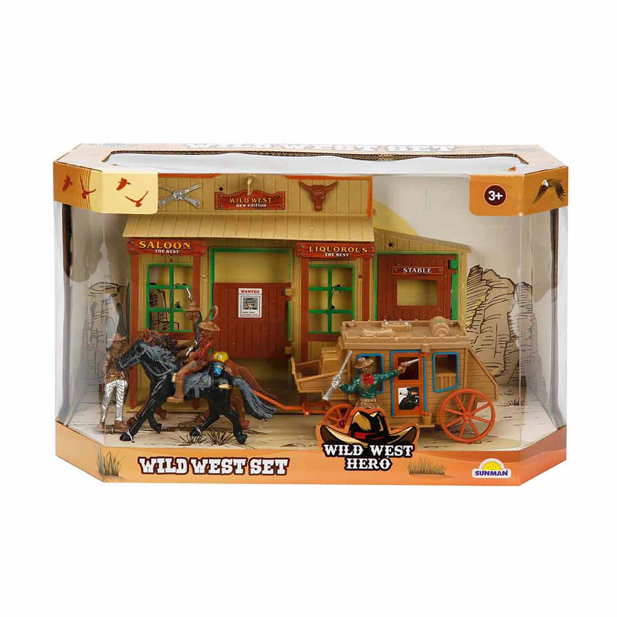 Set de joaca Cowboy cu trasura si 4 figurine, Wild West Hero