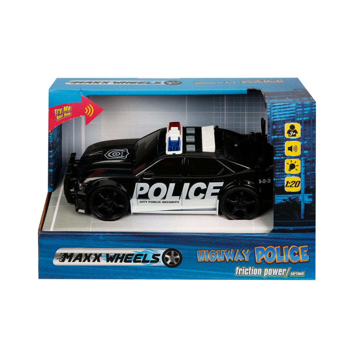 Masina de politie cu lumini si sunete Maxx Wheels, 1:20, Negru