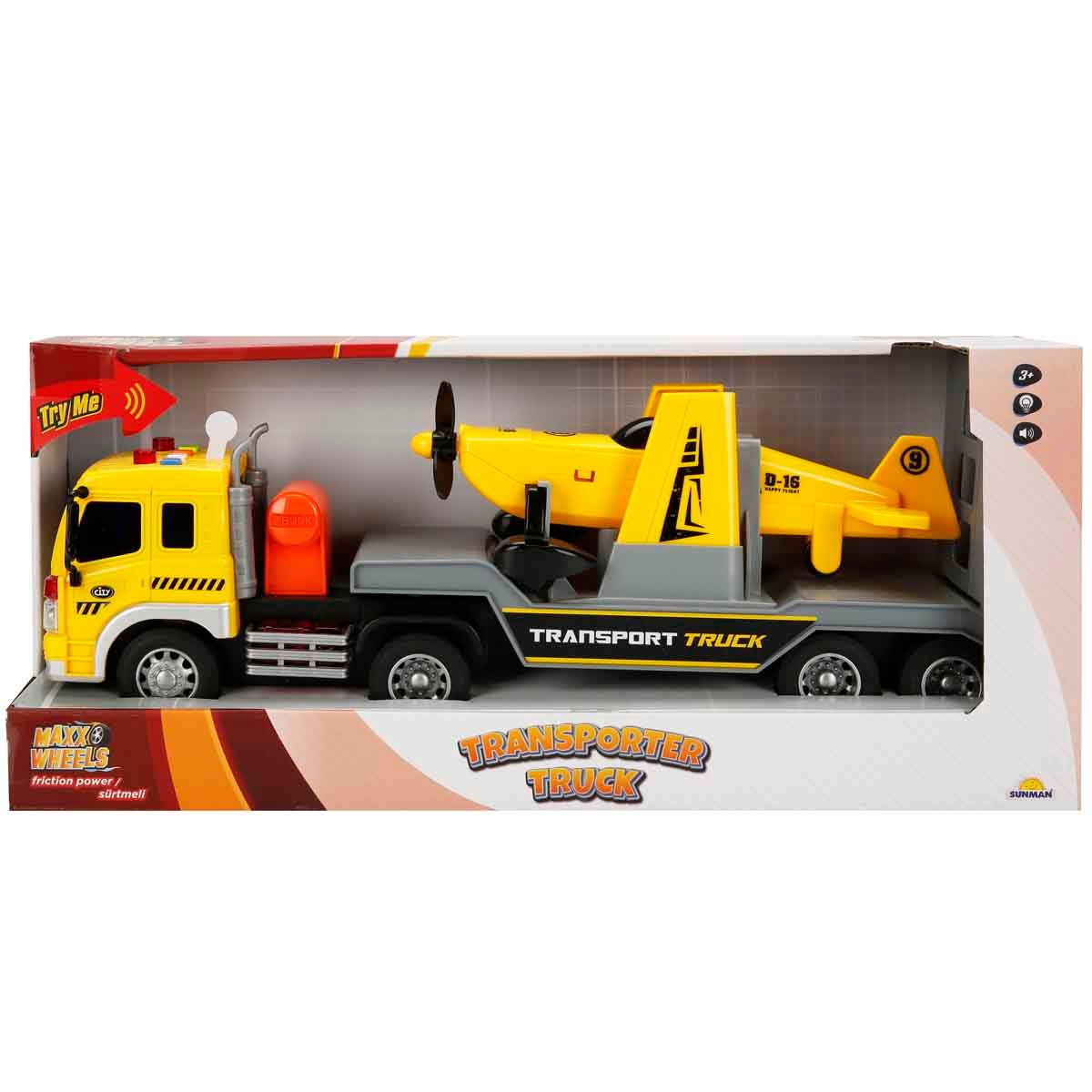 Set transportator cu elicopter, Maxx Wheels, Galben, 1:16