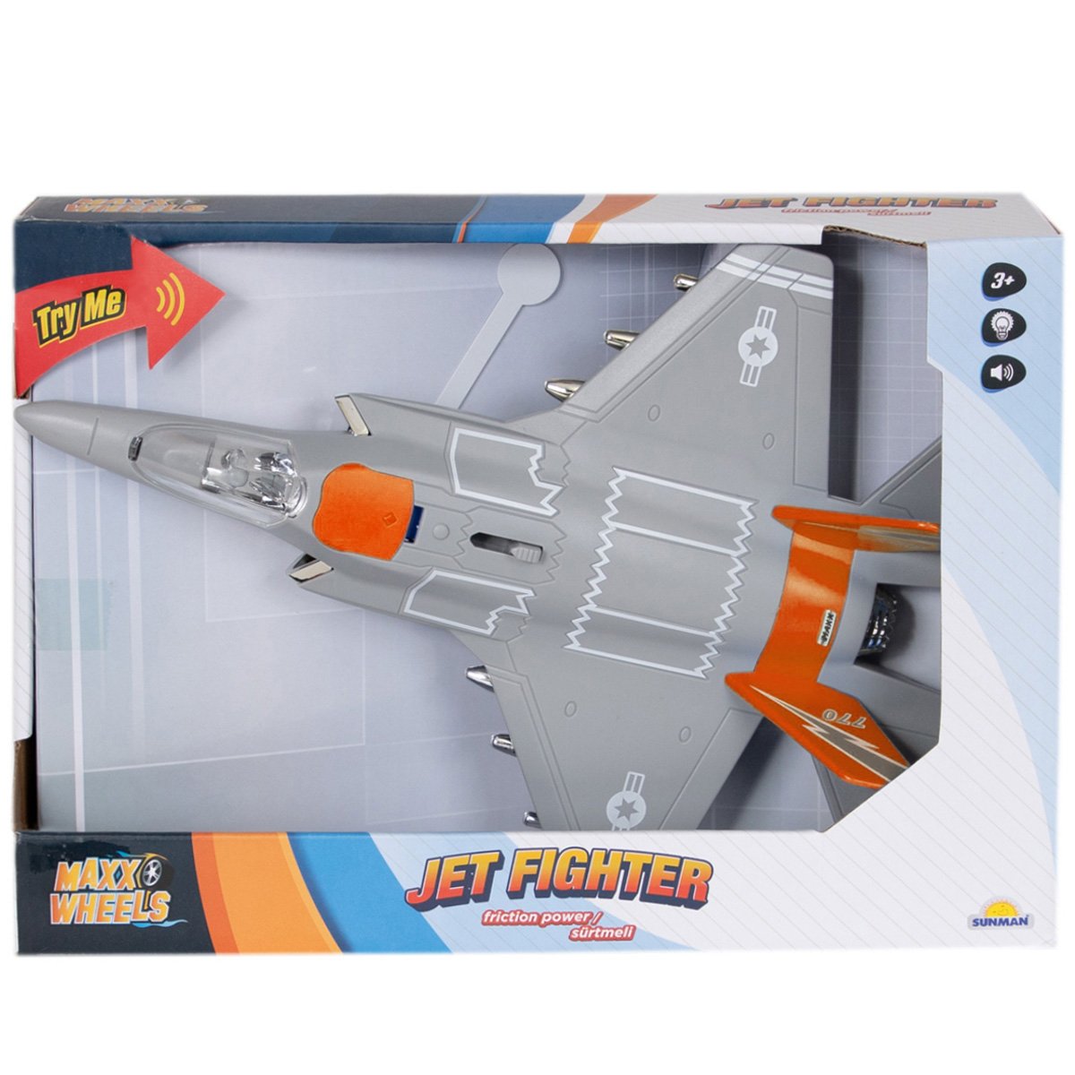 Avion Jet Fighter cu lumini si sunete, Maxx Wheels, 1:16, Portocaliu