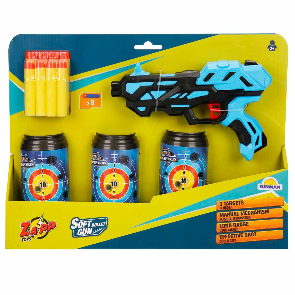 Pistol cu 8 sageti din burete si 3 tinte, Zapp Toys, Albastru