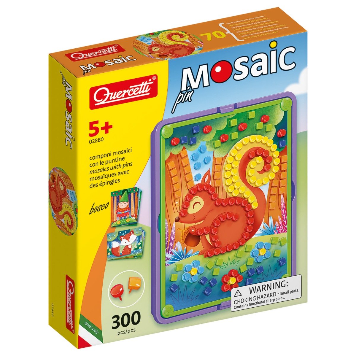 Set Mozaic Pin cu suport, Quercetti, Padure, 300 piese