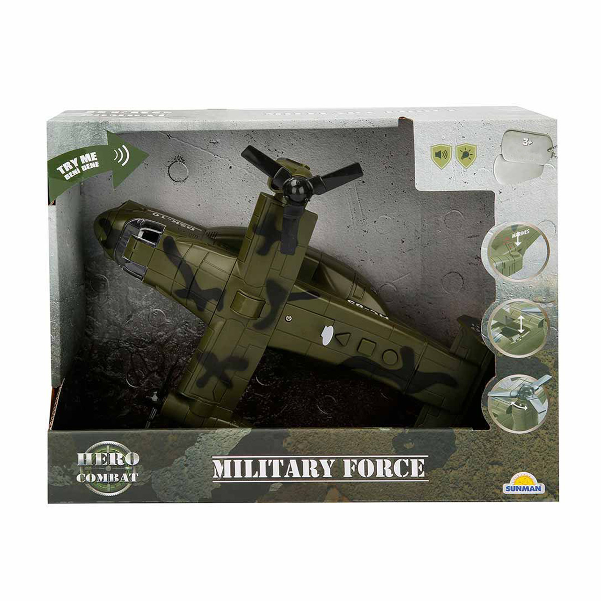 Avion militar cu lumini si sunete, Hero Combat, 28 cm, Verde