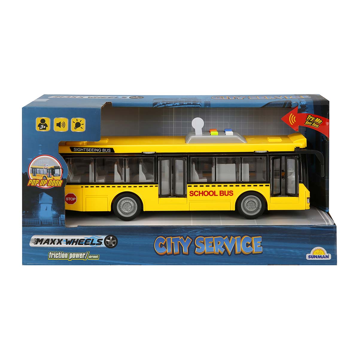 Autobuz cu lumini si sunete, City Service, Maxx Wheels, 1:16, Galben