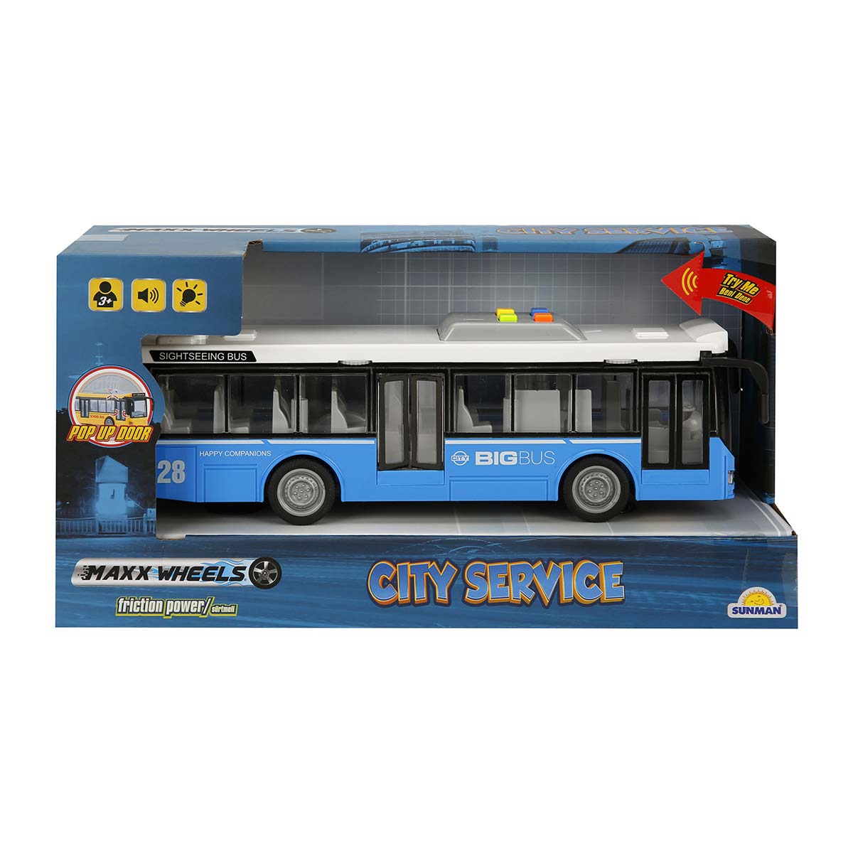 Autobuz cu lumini si sunete, City Service, Maxx Wheels, 1:16, Albastru