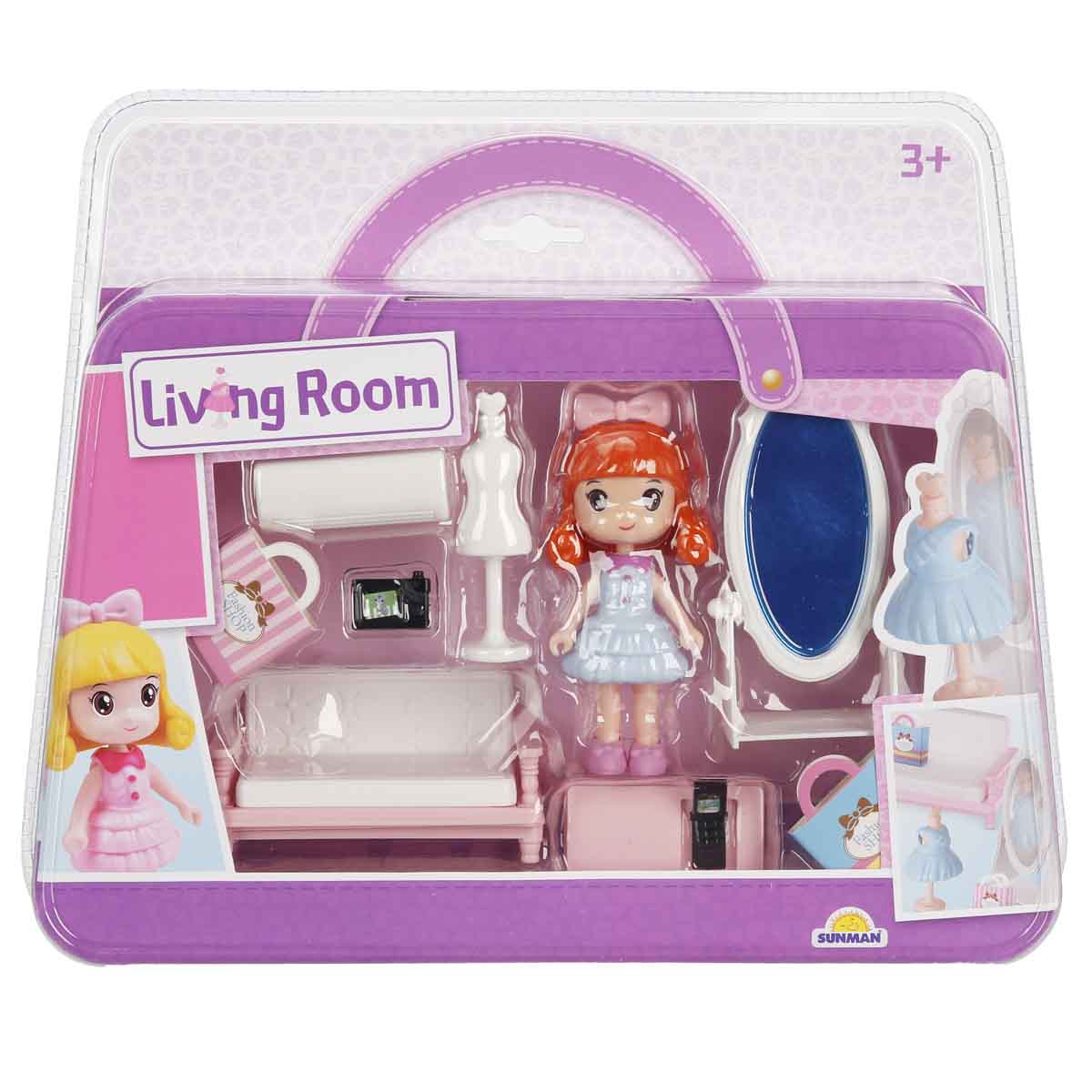 Set de joaca cu papusa si accesorii, Sunman, Living room