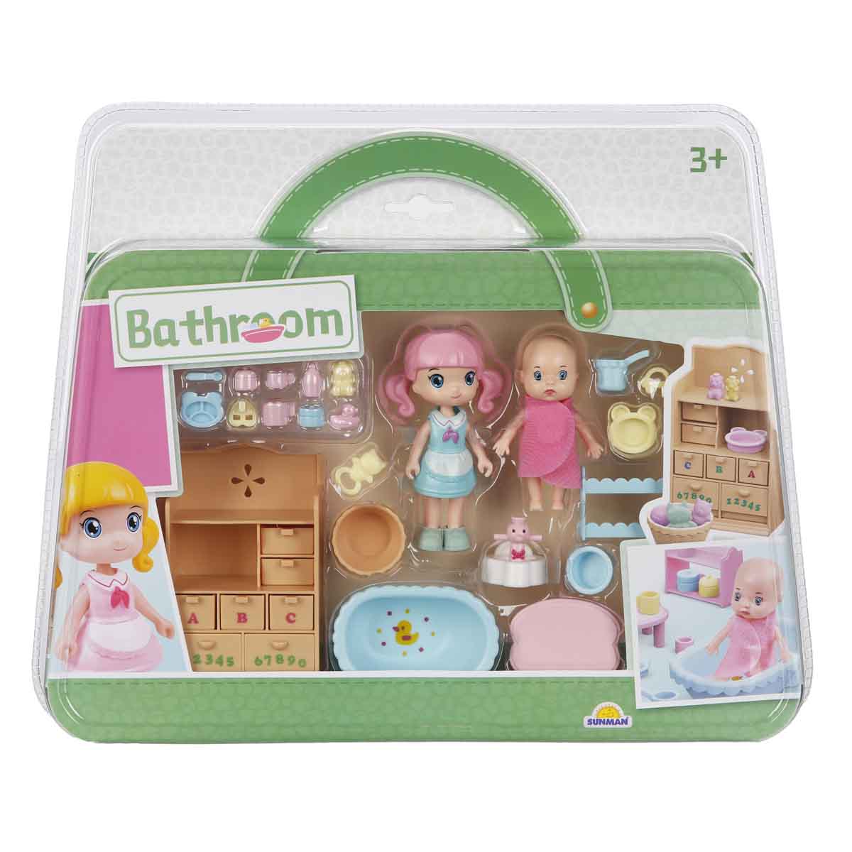 Set de joaca cu papusa si bebelus, Sunman, Bathroom