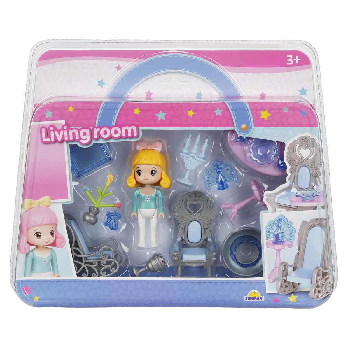 Set de joaca cu papusa si accesorii, Sunman, Living room