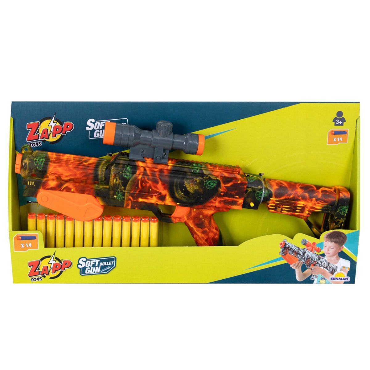 Arma de jucarie cu 14 sageti din burete, Zapp Toys, Soft Bomb