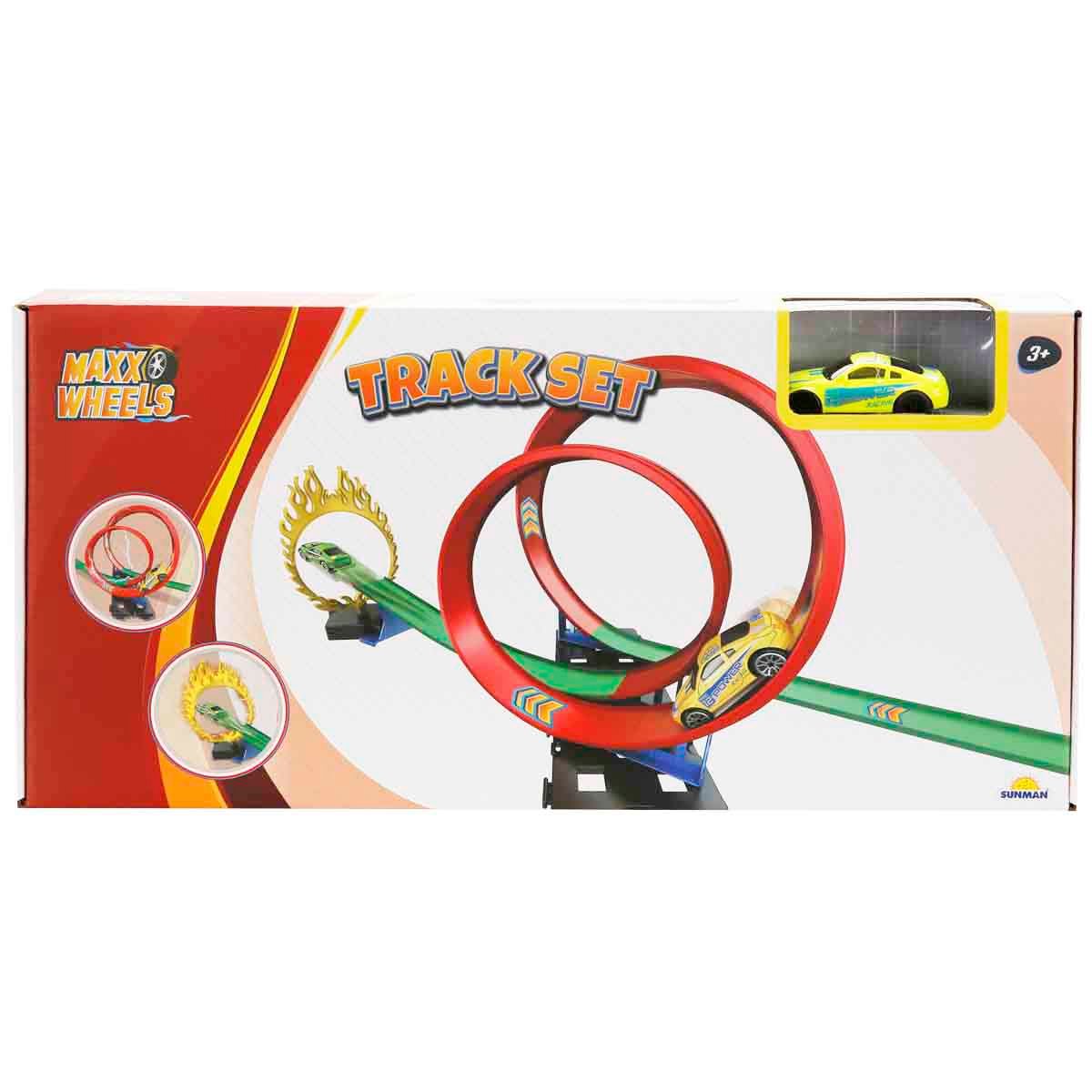 Set de joaca cu masinuta, Maxx Wheels, Track Racing, Galben