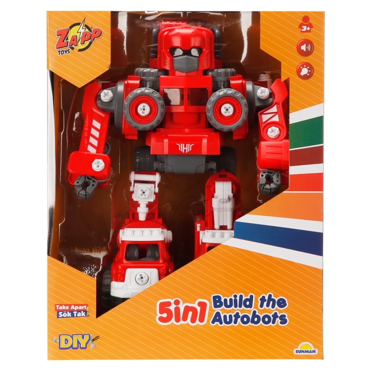 Robot transformabil 5in1 cu sunet si lumina, Zapp Toys, Autobots, Rosu