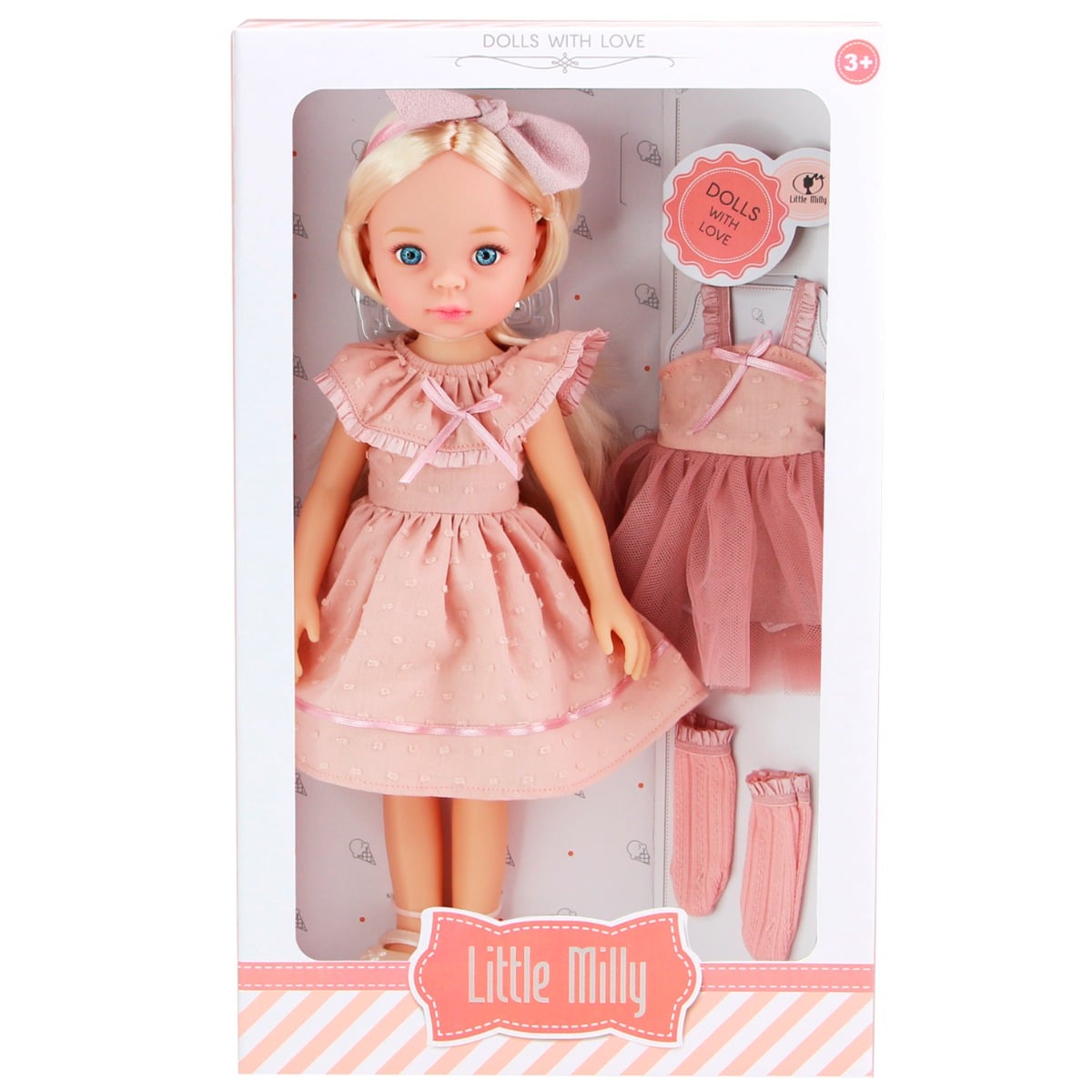 Papusa cu tinuta de schimb, Little Milly, Roz, 33 cm